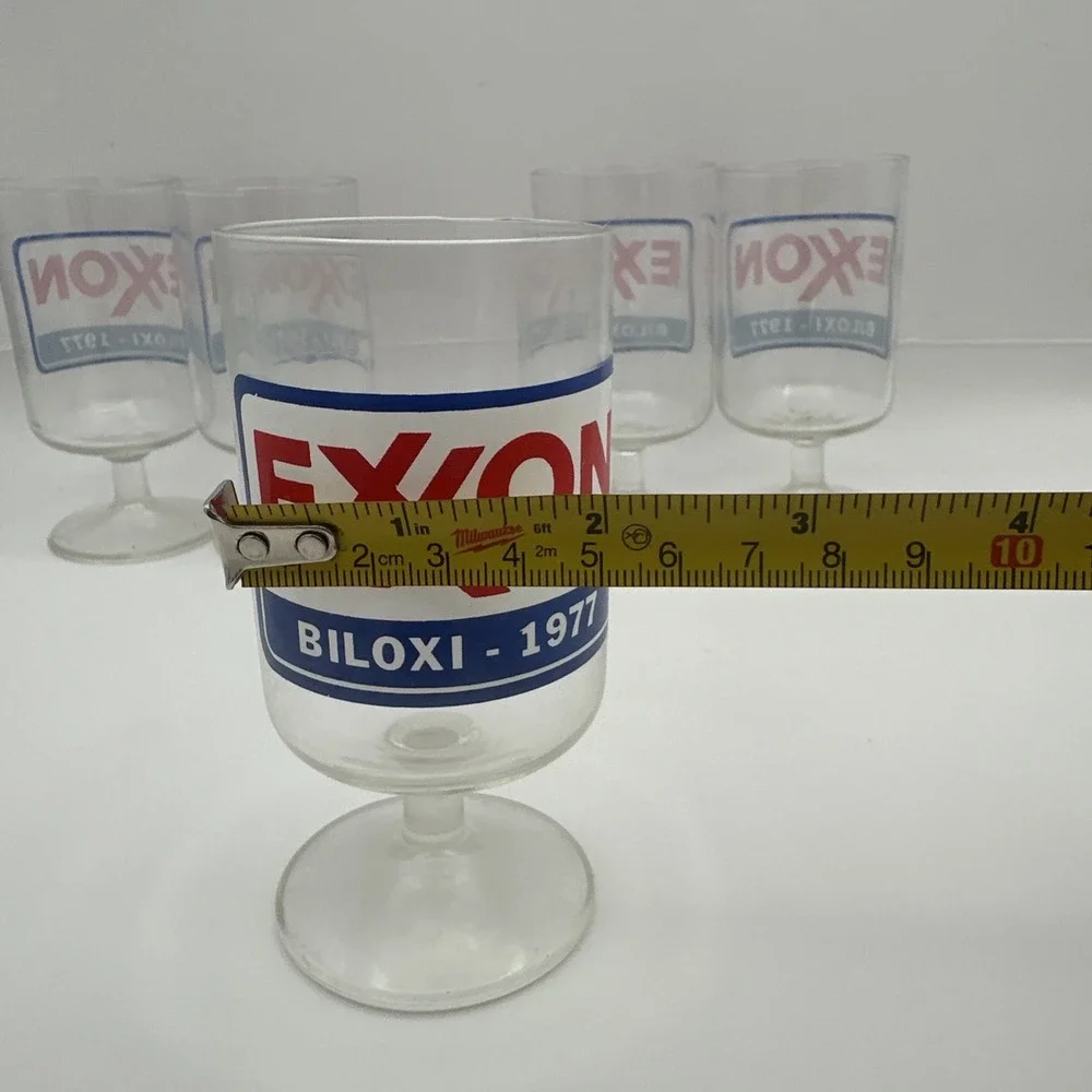 Set of 6 Vintage Exxon Biloxi 1977 Footed Goblet Promo Glasses Gas Station